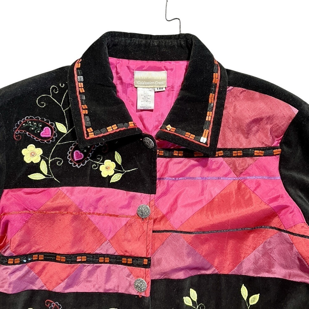Coldwater Creek Womens Velvet Blazer Size L Multicolor Floral Embellished Art - Picture 4 of 16